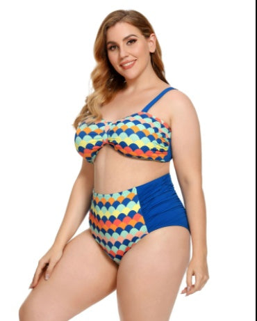 Plus Size Ruched Bikini Floral Printed Swimsuit Europe And America